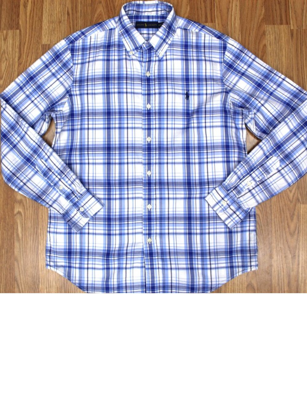 POLO RALPH LAUREN 100% COTTON REGULAR FIT BLUE & WHITE PLAID SHIRT MEDIUM, M